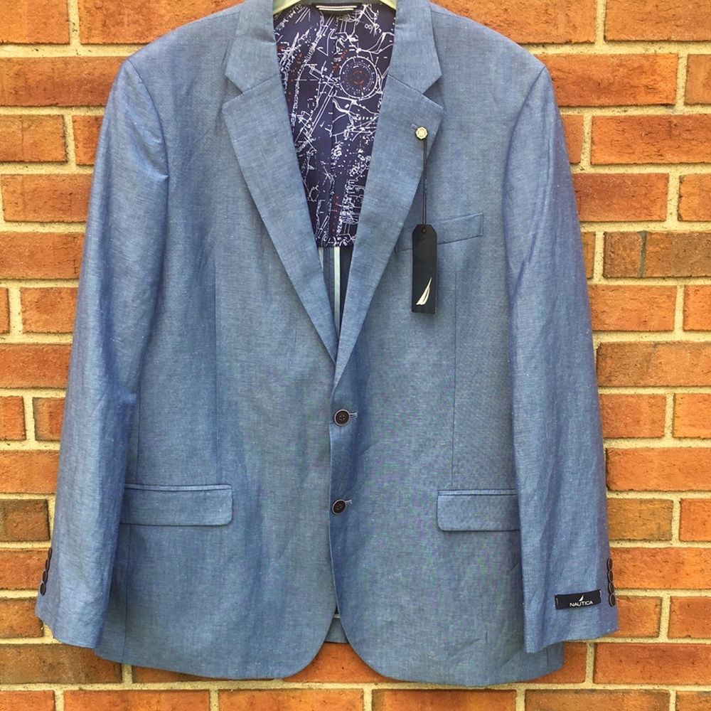 NWT Nautica Briell Mid Blue Linen Blend Sport Coat Blazer size 46L